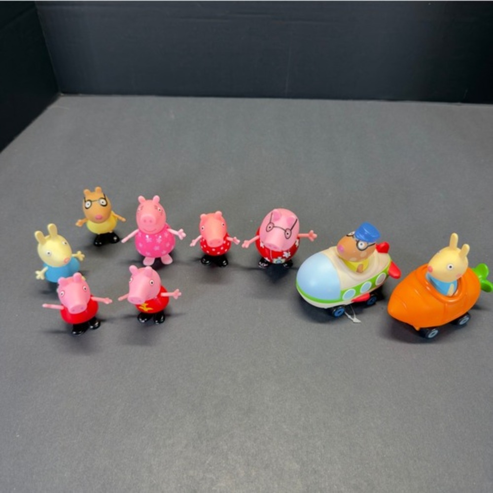 Peppa Pig Toy Lot 9pc Family Friends Figures‎ Airplane Carrot Car Vehicles